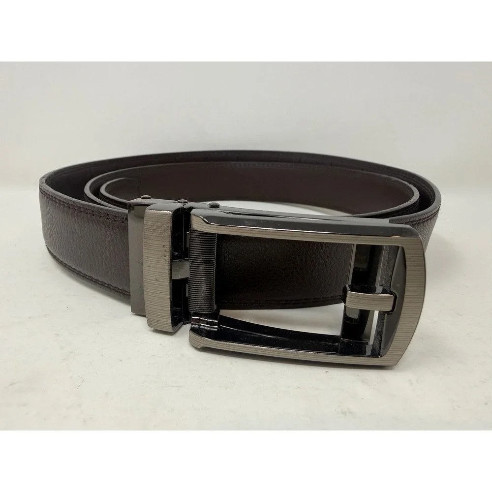 Comfort Click Mens Ratchet Belt Dark Brown Leather XL Gunmetal Buckle Adjustable
